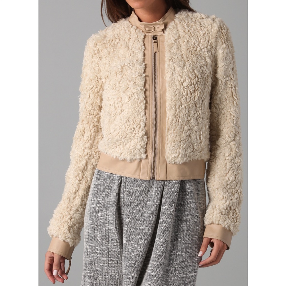 Rebecca Taylor Faux Fur Bomber Cream Small